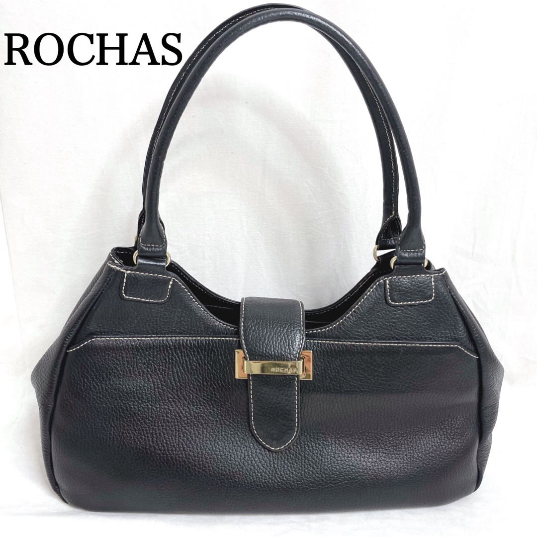 ROCHAS(ロシャス)のROCHAS ロシャス レザー トートバッグ ハンドバッグ 金具 黒 レディースのバッグ(トートバッグ)の商品写真