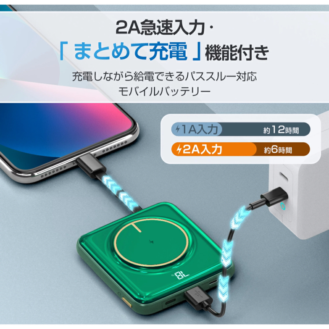 モバイルバッテリー 20000mAh 大容量 小型 軽量 5台同時ワイヤレス充電 スマホ/家電/カメラのスマートフォン/携帯電話(バッテリー/充電器)の商品写真