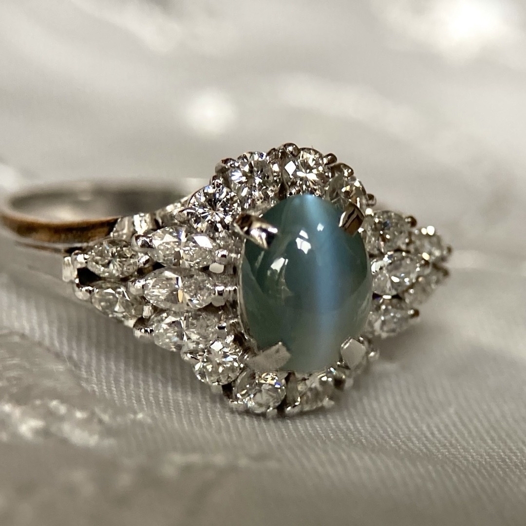 プラチナ　アレキサンドライトキャッツアイ1.27 ct 0.68ct リング レディースのアクセサリー(リング(指輪))の商品写真