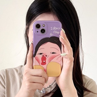【売れ筋商品】iPhone15　ケース　変顔　女の子　子供　パープル　紫　スマホ