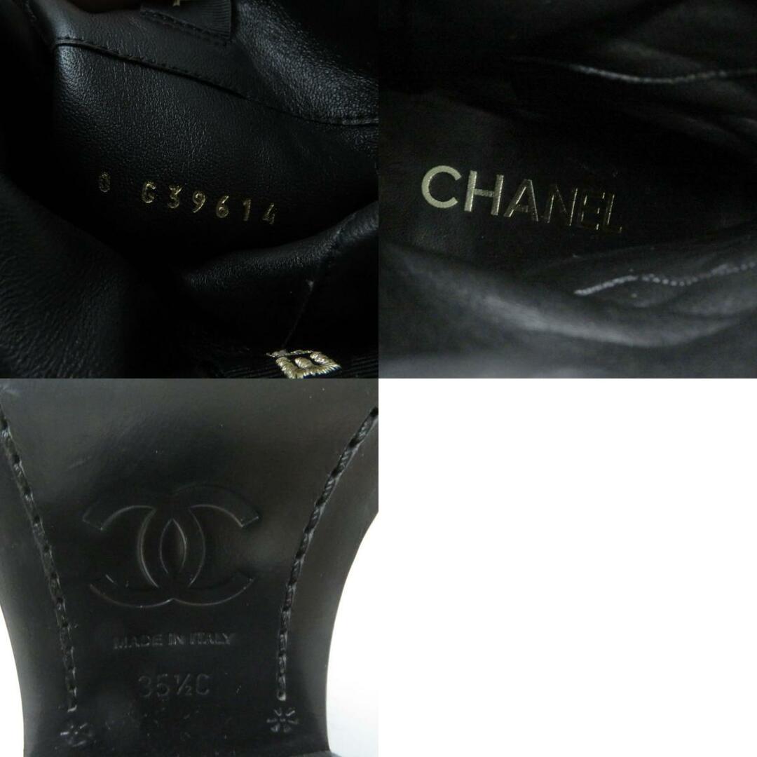 CHANEL(シャネル)の美品★22AW CHANEL シャネル G39614 ココマーク付 レザー使い チャンキーヒール ツイード ロングブーツ レディース ブラック 35 1／2 伊製 レディースの靴/シューズ(ブーツ)の商品写真