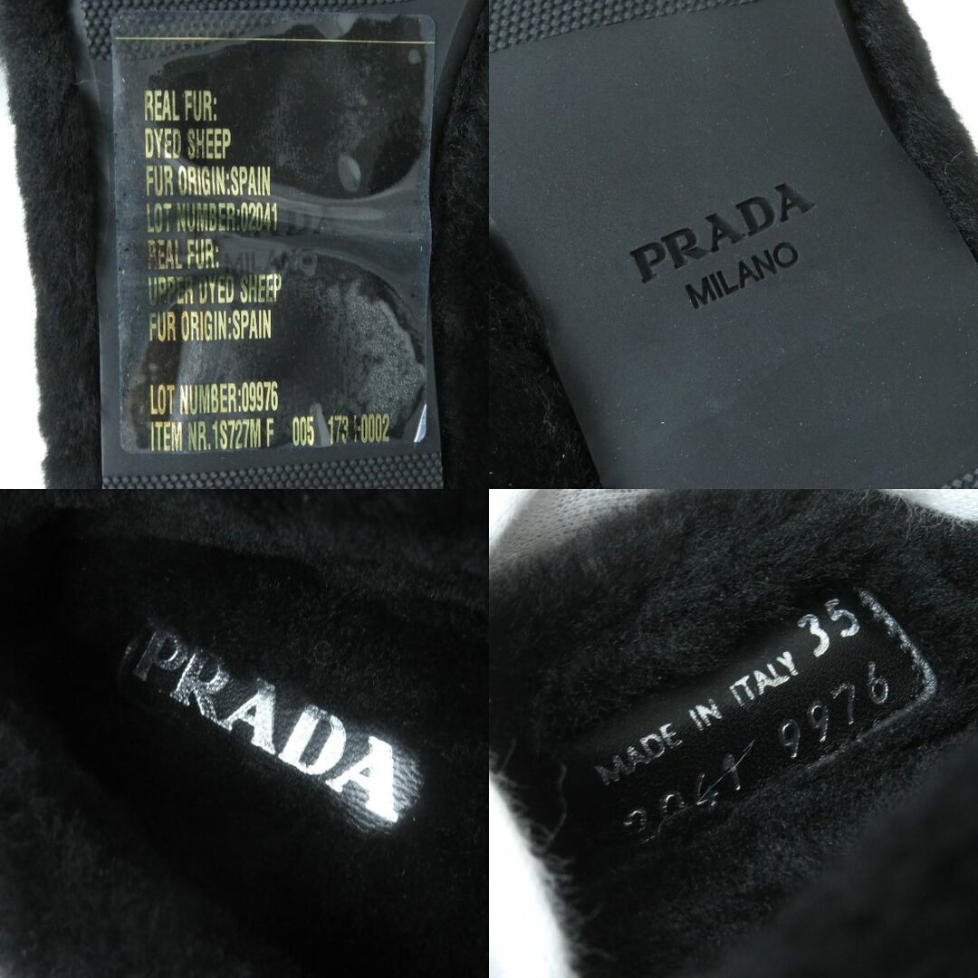 PRADA(プラダ)の未使用品△PRADA プラダ 1S727 トライアングルロゴプレート ムートン フラットシューズ/バレリーナフラット レディース ブラック 35 伊製 レディースの靴/シューズ(スリッポン/モカシン)の商品写真