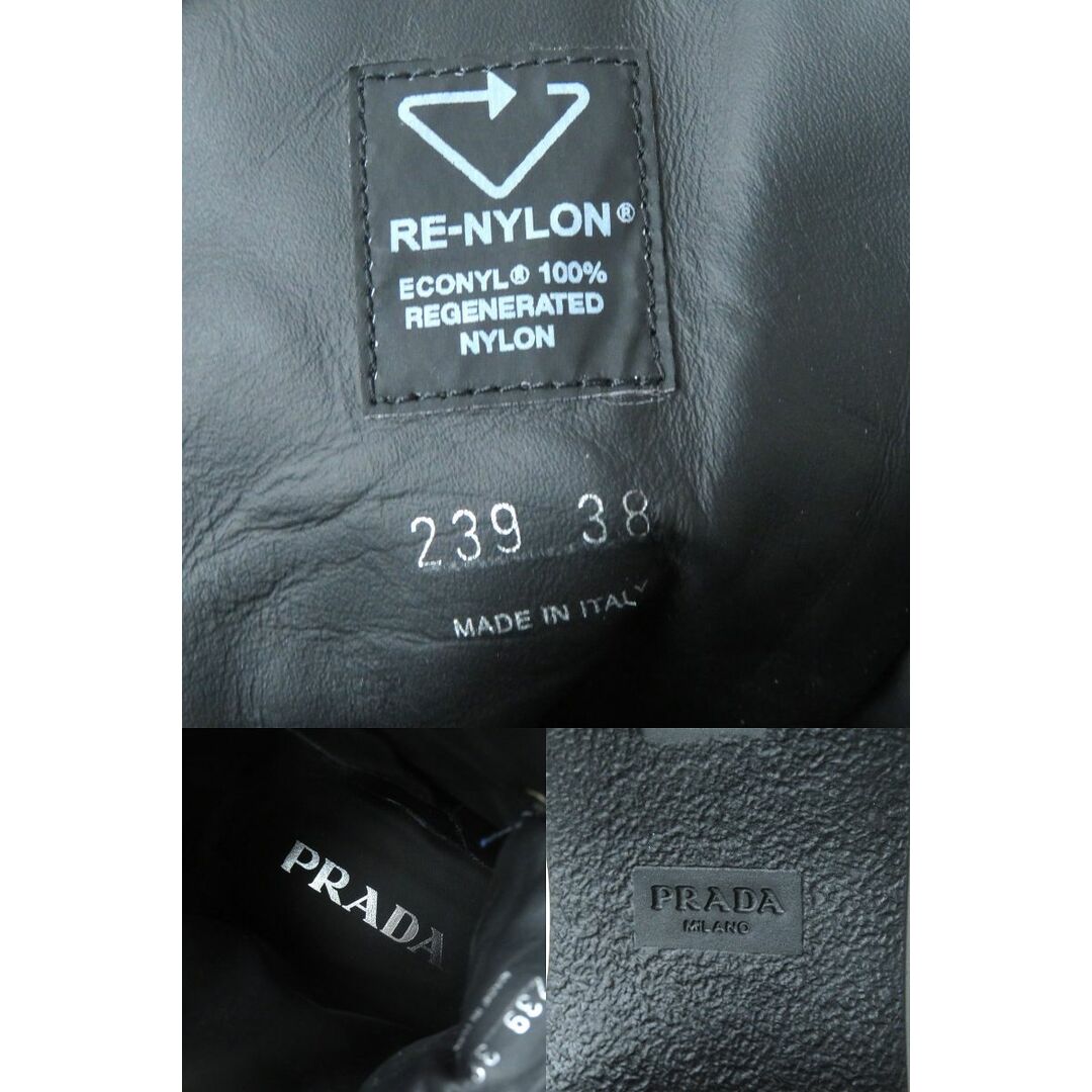 PRADA(プラダ)の極美品△23AW PRADA プラダ 1T239N トライアングルプレート Re-nylon×レザー アンクルブーツ/ショートブーツ ブラック 38 定価214,500円 レディースの靴/シューズ(ブーツ)の商品写真