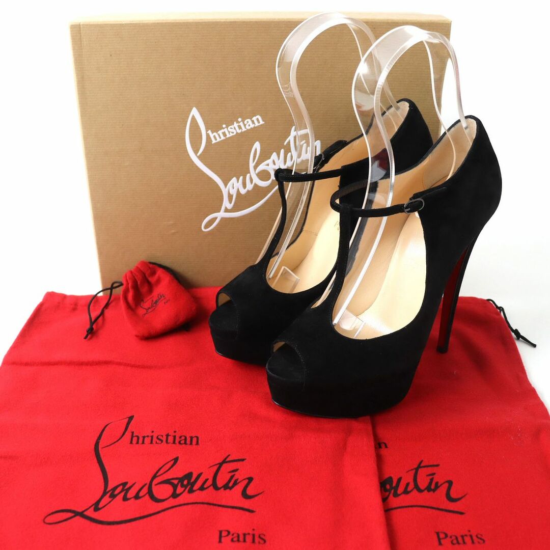 Christian Louboutin(クリスチャンルブタン)の未使用品△Christian Louboutin クリスチャンルブタン ALTAPOPPINS オープントゥ ベロア パンプス ハイヒール ブラック 38 伊製 箱・袋付き レディースの靴/シューズ(ハイヒール/パンプス)の商品写真