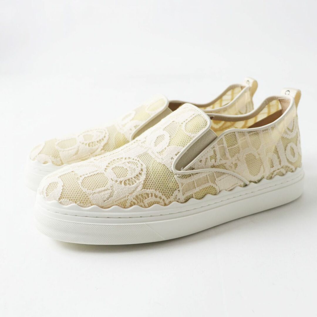 Chloe(クロエ)の未使用品◎イタリア製 Chloe クロエ LAUREN SLIP ON LACE レディース レース スリッポン／スニーカー ベージュ 40 箱・保管袋付き レディースの靴/シューズ(スリッポン/モカシン)の商品写真