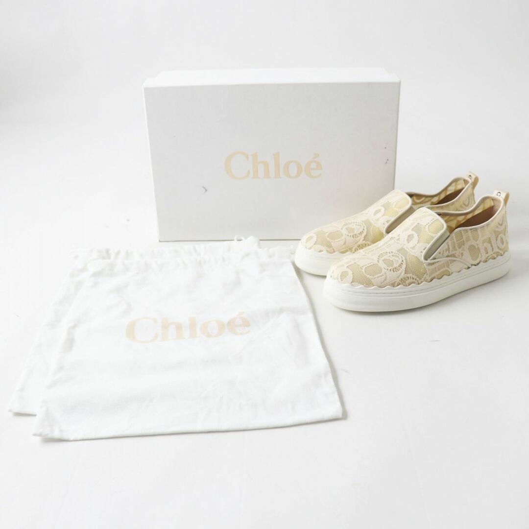 Chloe(クロエ)の未使用品◎イタリア製 Chloe クロエ LAUREN SLIP ON LACE レディース レース スリッポン／スニーカー ベージュ 40 箱・保管袋付き レディースの靴/シューズ(スリッポン/モカシン)の商品写真