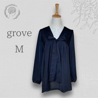 grove - 【美品】grove グローブ ボウタイ チュニック ブラウス プリーツ Mサイズ