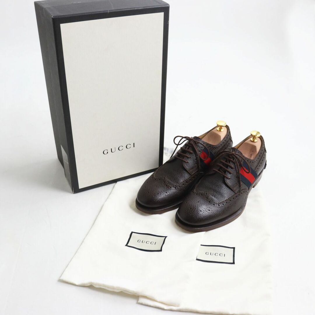 Gucci(グッチ)の美品●GUCCI グッチ 429203 シェリーライン/ウェブライン ウイングチップ フルブローグ メダリオン レザーシューズ ブラウン 7 イタリア製 メンズの靴/シューズ(その他)の商品写真