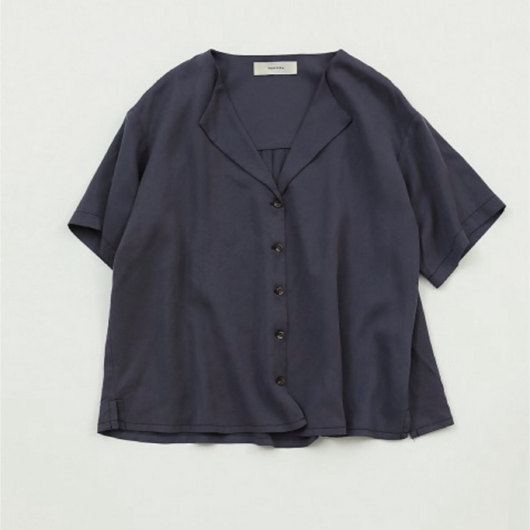 TODAYFUL(トゥデイフル)のトゥデイフル collarless rough shirts  ネイビー レディースのトップス(シャツ/ブラウス(半袖/袖なし))の商品写真