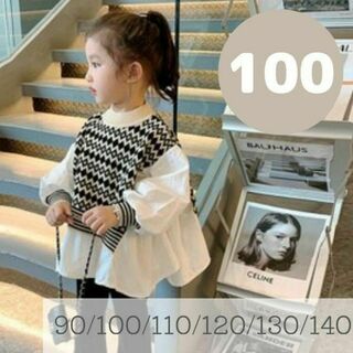 ドッキングブラウス　100ｃｍ　幾何学模様　韓国子供服　海外子供服　シャツ(ブラウス)