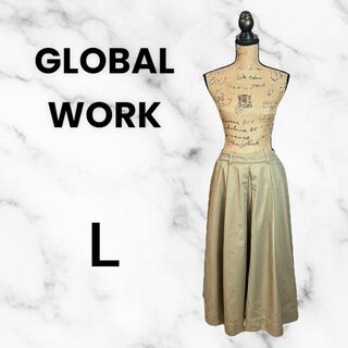 グランドグローバル(GRAND GLOBAL)の美品✨【GLOBAL WORK】フレアロングスカート　ウエストゴム　オリーブ　L(ロングスカート)