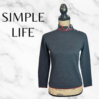 シンプルライフ(SIMPLE LIFE)の美品✨【simple life】ウールタートルネックニット　裏地チェック　グレー(ニット/セーター)