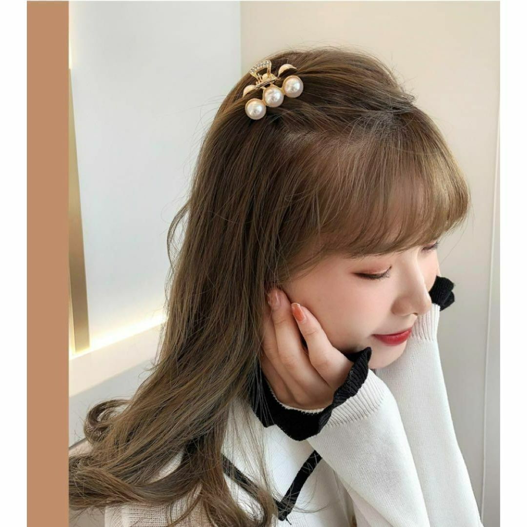 韓国 ミニ バンズヘアクリップ パール ヘアアクセサリー ゴールド 可愛い 人気 レディースのヘアアクセサリー(バレッタ/ヘアクリップ)の商品写真