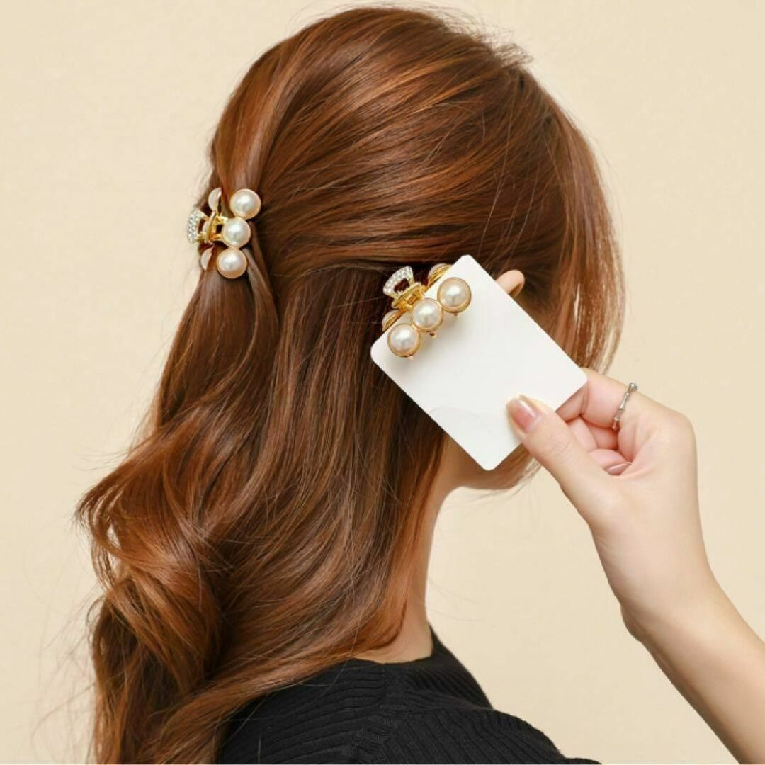韓国 ミニ バンズヘアクリップ パール ヘアアクセサリー ゴールド 可愛い 人気 レディースのヘアアクセサリー(バレッタ/ヘアクリップ)の商品写真