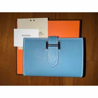 エルメス(Hermes)のエルメス☆ベアン☆カードケース☆ニューブルージーン☆シルバー☆シェーブル☆B刻(財布)