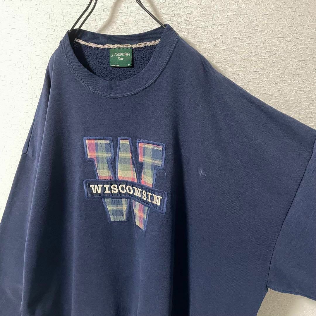 90's スウェット ネイビー 刺繍 カレッジロゴ ウィスコンシン州大学 メンズのトップス(スウェット)の商品写真