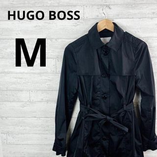 ヒューゴボス(HUGO BOSS)の美品　ヒューゴボス　ステンカラーコート　ベルト　M ブラック　トレンチコート(トレンチコート)