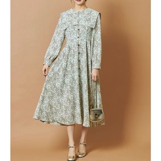 トッコクローゼット(TOCCO closet)の【美品】tocco closet クラシカルフラワーワンピース ミント グリーン(ロングワンピース/マキシワンピース)