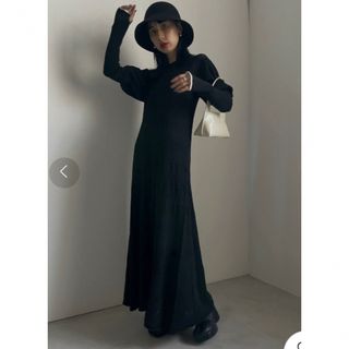 アメリヴィンテージ(Ameri VINTAGE)の2WAY PUFF SLEEVE PATTERN KNIT DRESS 黒　M(ロングワンピース/マキシワンピース)