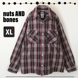 ナッツアンドボーンズ(nutsANDbones)のナッツ&ボーンズ★オンブレチェック柄★オープンカラー★フランネルシャツ★長袖XL(シャツ)