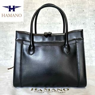 ハマノヒカクコウゲイ(濱野皮革工藝/HAMANO)の【美品】HAMANO ハマノ 濱野皮革工藝 カーフレザー ブラック ハンドバッグ(ハンドバッグ)