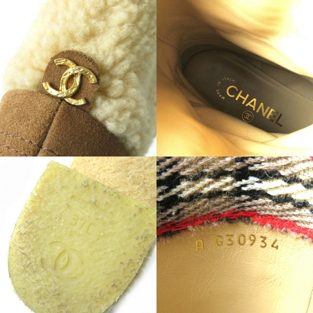 CHANEL(シャネル)の良品△伊製 CHANEL シャネル 15A G30934 ココマーク金具付 スウェードレザー×シアリングムートンブーツ 茶×ベージュ 37C レディース 箱付 e10-st30228-362 レディースの靴/シューズ(ブーツ)の商品写真