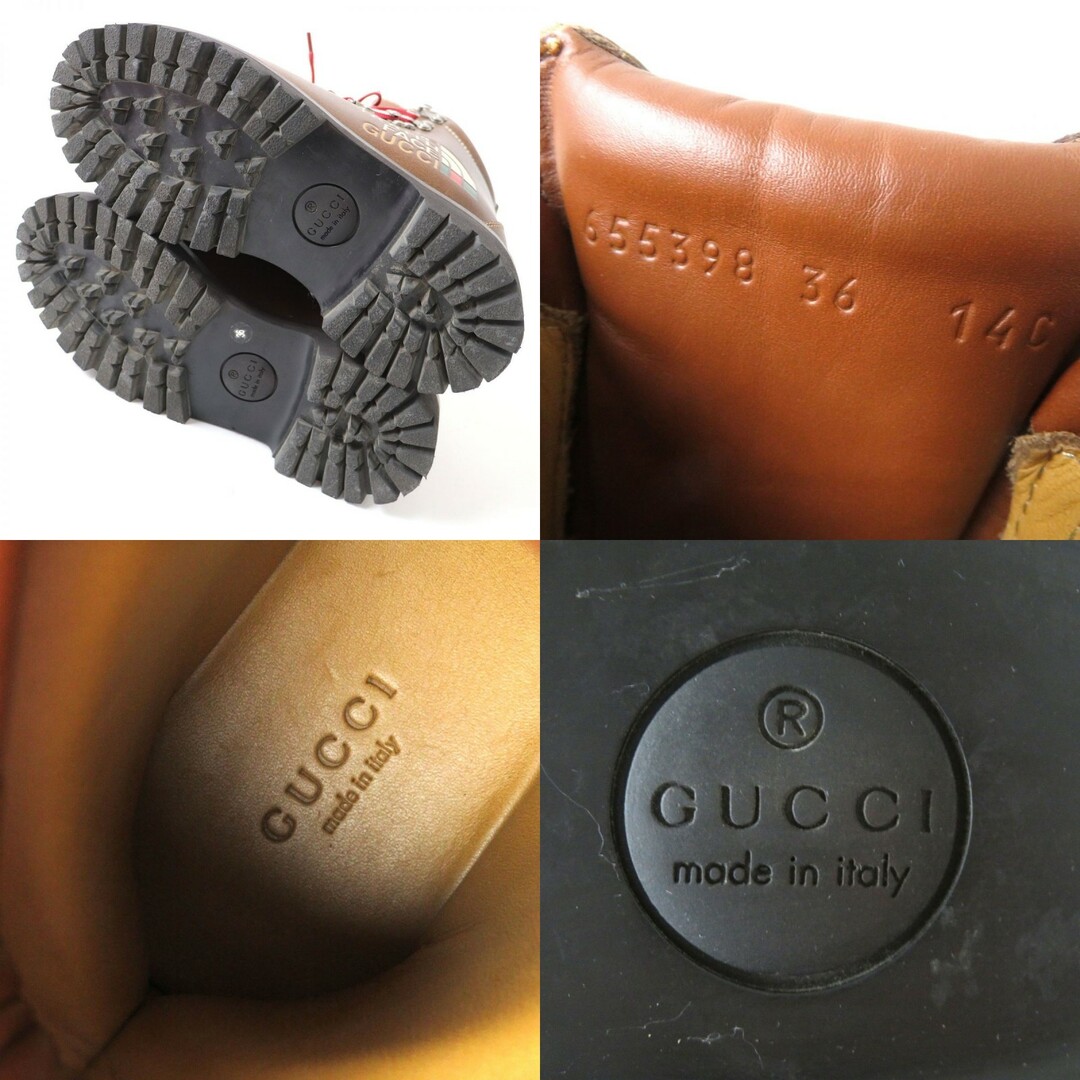 Gucci(グッチ)の美品△グッチ×ザ ノースフェイス コラボ 655398 レディース ダブルネームロゴ レザー マウンテンブーツ/トレッキングブーツ ブラウン 36 レディースの靴/シューズ(ブーツ)の商品写真