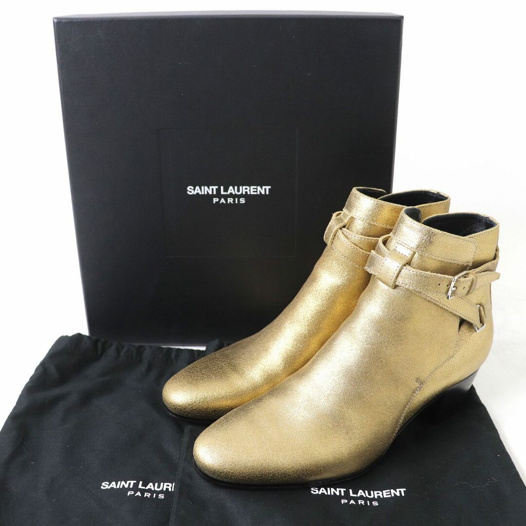 Saint Laurent(サンローラン)の極美品△SAINT LAURENT PARIS サンローランパリ 316237 ベルト付 ワイアット ショートアンクルブーツ／ジョッパーブーツ ゴールド 38 伊製 レディースの靴/シューズ(ブーツ)の商品写真