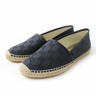 グッチ(Gucci)の未使用◎スペイン製 GUCCI グッチ 466902 レディース GGキャンバス エスパドリーユ スリッポン／フラットシューズ 黒 38 1/2 箱・保管袋付(スリッポン/モカシン)