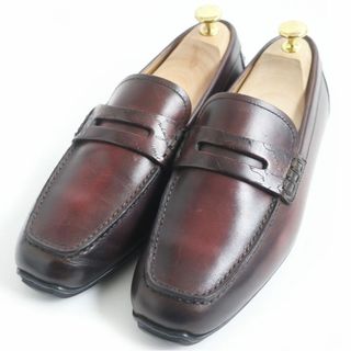 ベルルッティ(Berluti)の極美品□BERLUTI/ベルルッティ カリグラフィ スクリット レザー コインローファー/フラットシューズ/モカシン ボルドー系 6 イタリア製(スリッポン/モカシン)