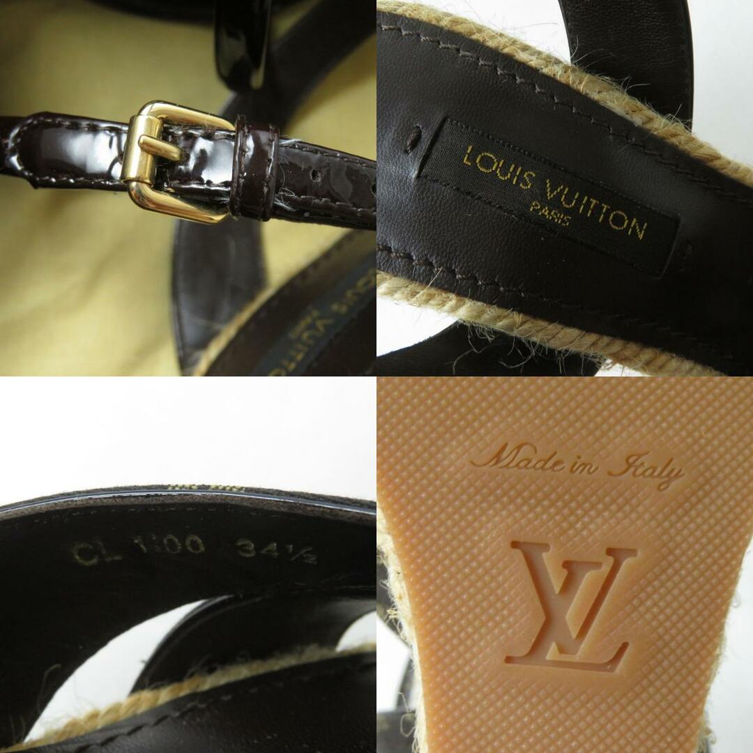 LOUIS VUITTON(ルイヴィトン)の極美品★ルイヴィトン アンクルストラップ モノグラムキャンバス ウェッジソール サンダル ダークブラウン 34 1/2 イタリア製 箱・保管袋付 レディースの靴/シューズ(サンダル)の商品写真