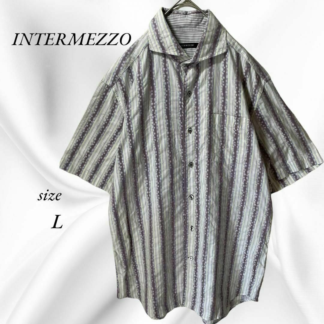 INTERMEZZO(インターメッツォ)のメンズ【INTER MEZZO】 半袖シャツ　ストライプ　カジュアルシャツ　 L メンズのトップス(シャツ)の商品写真