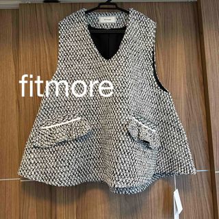 【新品/未使用】fitmore ポケットフリルツイードジレ ミックス FREE(ベスト/ジレ)