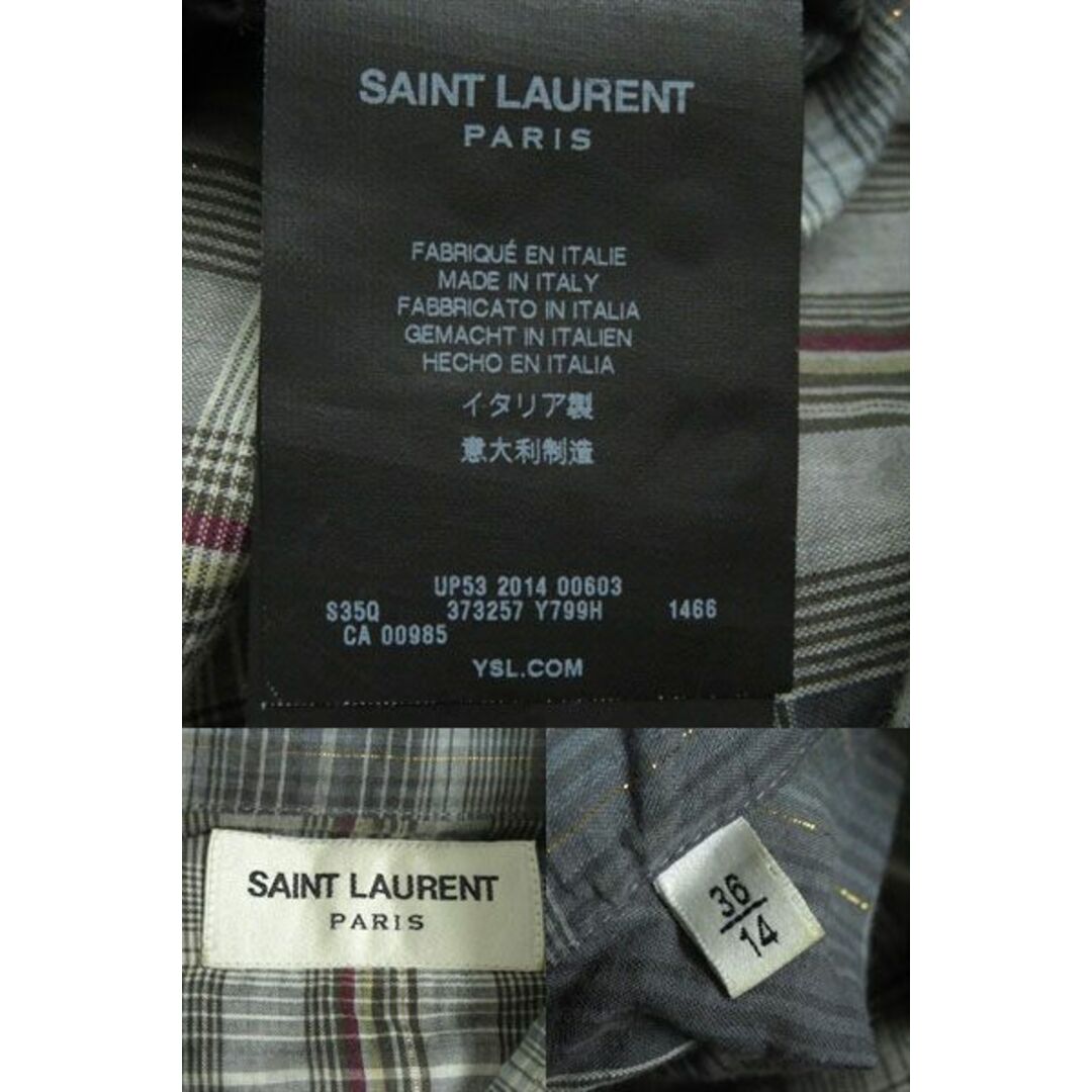 Saint Laurent(サンローラン)の【ドンドン見直し】良品▽2014年製 サンローランパリ 373257 ラメ糸使用 チェック柄 長袖 シャツ グレー系 36/14 イタリア製 正規品 メンズのトップス(シャツ)の商品写真