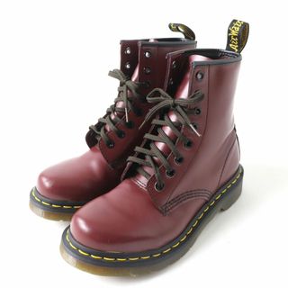 ドクターマーチン(Dr.Martens)の【ドンドン見直し】美品★Dr.Martens ドクターマーチン 1460W イエローステッチ スムースレザー 8ホールブーツ ボルドー レディース UK3(ブーツ)