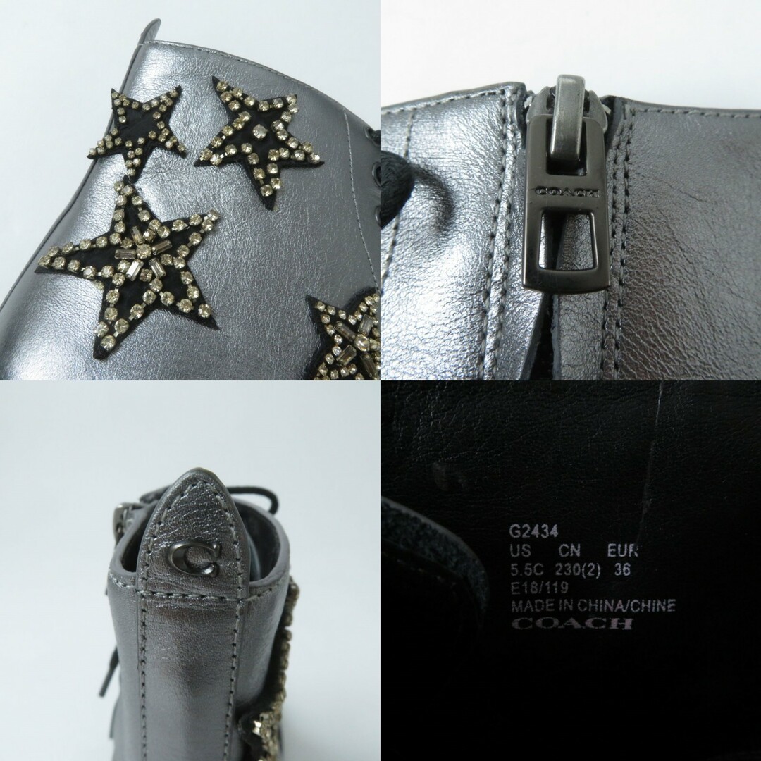 COACH(コーチ)の【ドンドン見直し】未使用品★コーチ G2434 Watts Bootie スターラインストーン付き サイドZIP レザー ショートブーツ ガンメタ 23 箱付 レディースの靴/シューズ(ブーツ)の商品写真