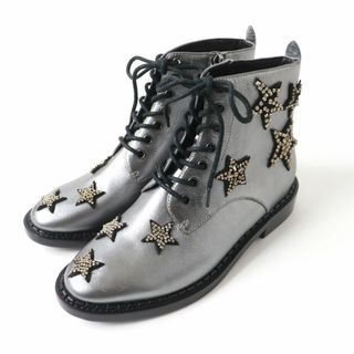 コーチ(COACH)の【ドンドン見直し】未使用品★コーチ G2434 Watts Bootie スターラインストーン付き サイドZIP レザー ショートブーツ ガンメタ 23 箱付(ブーツ)