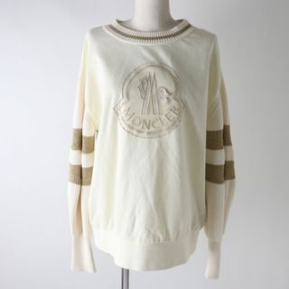 モンクレール(MONCLER)の【ドンドン見直し】美品★正規品 18年 MONCLER モンクレール MAGLIA ロゴデザイン ニット切替 長袖 トレーナー アイボリー×ゴールド M(トレーナー/スウェット)