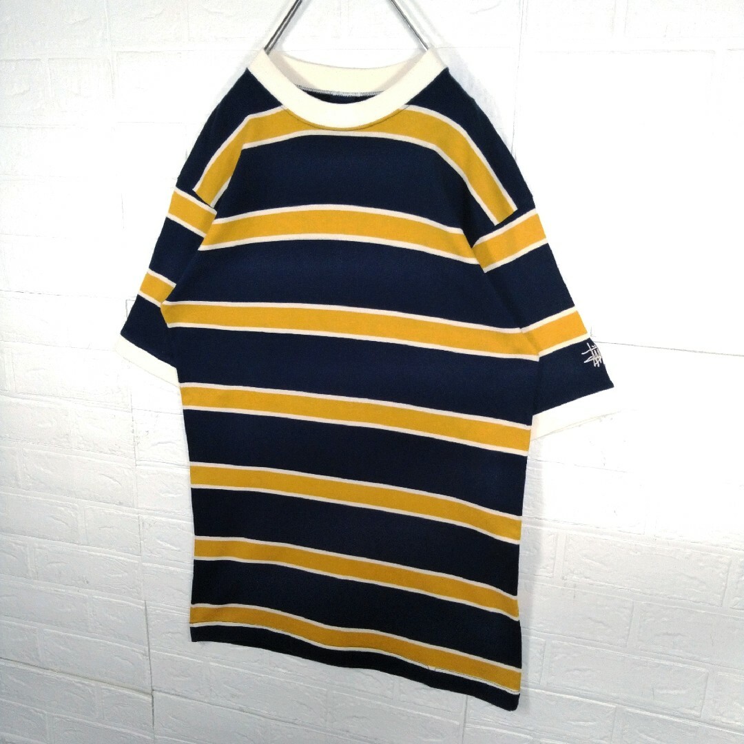 STUSSY(ステューシー)の【STUSSY】90s'紺タグ ロゴ刺繍　ボーダー　リンガーTシャツ メンズのトップス(Tシャツ/カットソー(半袖/袖なし))の商品写真