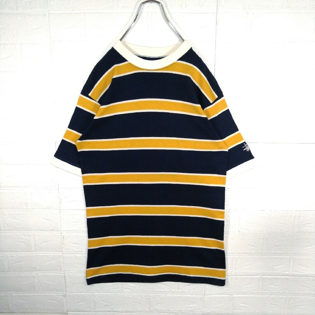 STUSSY(ステューシー)の【STUSSY】90s'紺タグ ロゴ刺繍　ボーダー　リンガーTシャツ メンズのトップス(Tシャツ/カットソー(半袖/袖なし))の商品写真