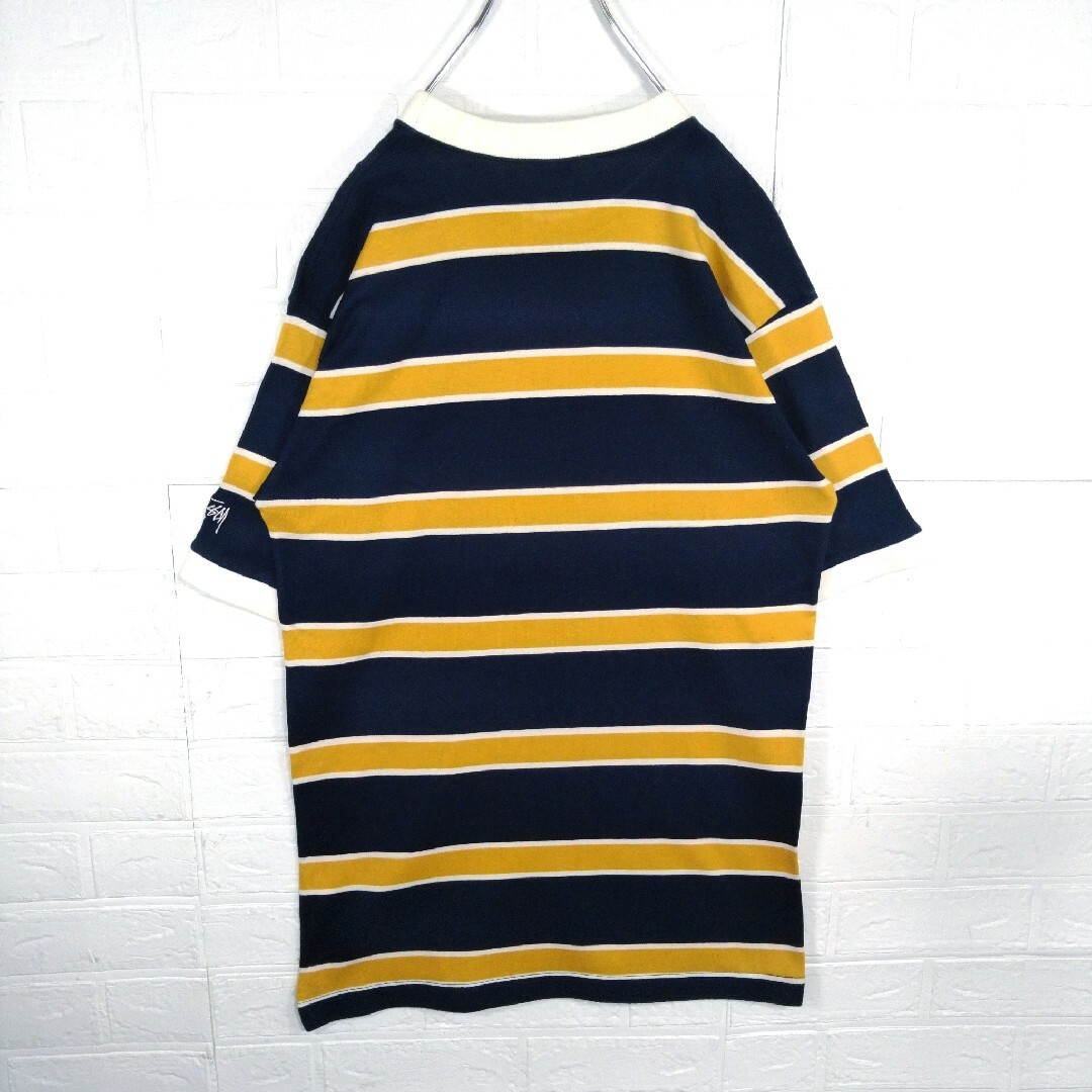 STUSSY(ステューシー)の【STUSSY】90s'紺タグ ロゴ刺繍　ボーダー　リンガーTシャツ メンズのトップス(Tシャツ/カットソー(半袖/袖なし))の商品写真