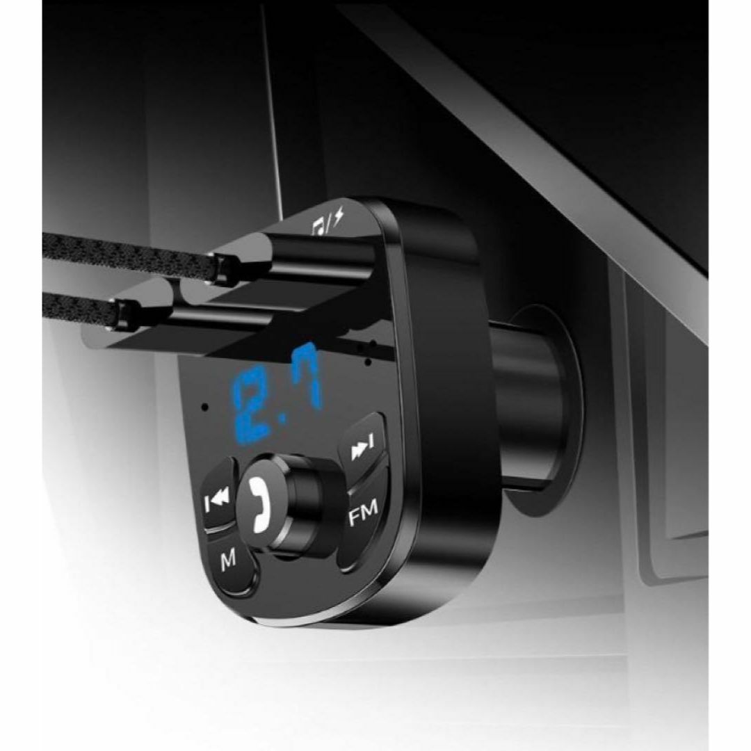 FMトランスミッター Bluetooth5 USB 音楽 車載 ハンズフリー 黒 自動車/バイクの自動車(車内アクセサリ)の商品写真