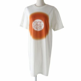 エルメス(Hermes)の極美品◎正規品 23SS 仏製 HERMES エルメス 2E4513DU レディース Grand Tralala プリント コットン Tシャツワンピース 白×オレンジ 38(ひざ丈ワンピース)