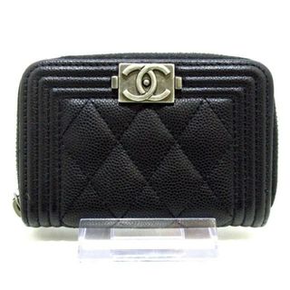 シャネル(CHANEL)のCHANEL(シャネル) コインケース ボーイシャネル/マトラッセ 黒 ラウンドファスナー/ヴィンテージシルバー金具 キャビアスキン(コインケース)