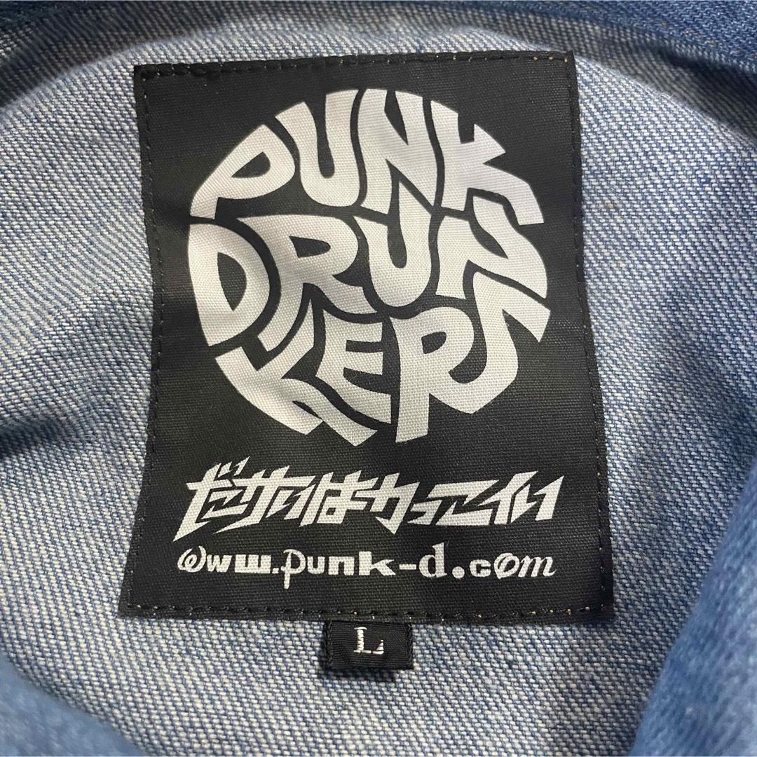 PUNK DRUNKERS(パンクドランカーズ)の【超希少品】パンクドランカーズ　デニムジャケット　背面ビッグイラスト　刺繍　L メンズのジャケット/アウター(Gジャン/デニムジャケット)の商品写真