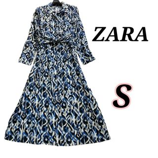 ザラ(ZARA)のZARA ザラ 総柄 シャツワンピース ロングワンピースドレス Aライン(ロングワンピース/マキシワンピース)