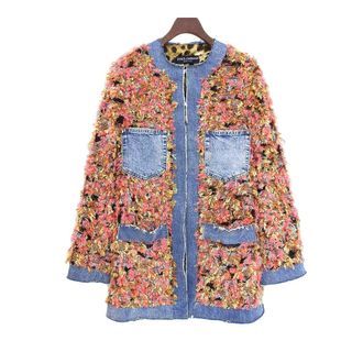 ドルチェアンドガッバーナ(DOLCE&GABBANA)のドルチェ＆ガッバーナ ファーエフェクト ツイード ダメージデニム ジャケット F26J4T HJMN31 レディース デニムブルー マルチカラー DOLCE&GABBANA [美品] 【中古】 【アパレル・小物】(ノーカラージャケット)