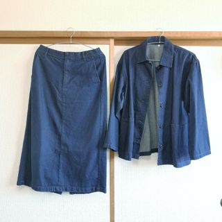 MUJI (無印良品) - 無印良品 カポック混 デニムシャツジャケット & スカート セットアップ