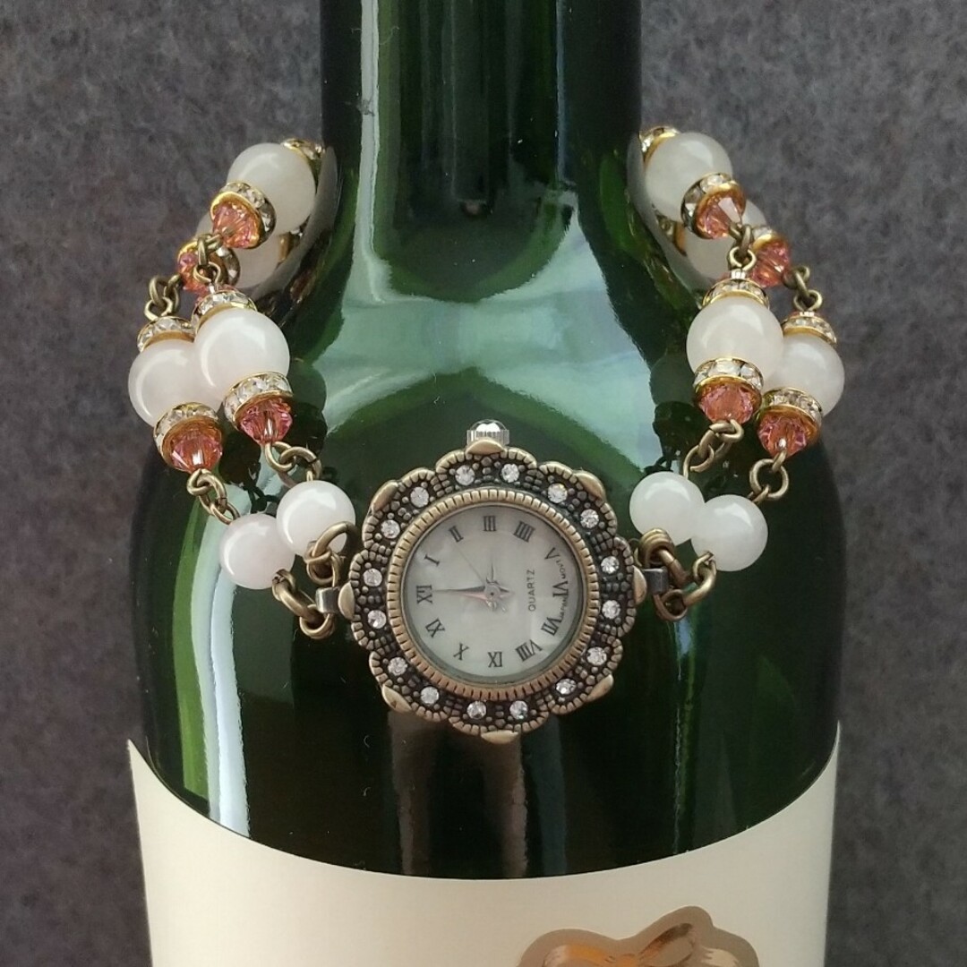 天然石 ドレスウォッチ ローズクォーツ 腕時計 レディースのファッション小物(腕時計)の商品写真