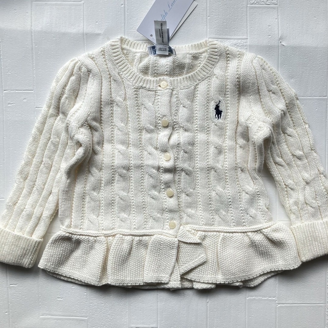 Ralph Lauren(ラルフローレン)の12m80cm  ペプラムカーディガン　ラルフローレン  白 キッズ/ベビー/マタニティのベビー服(~85cm)(カーディガン/ボレロ)の商品写真